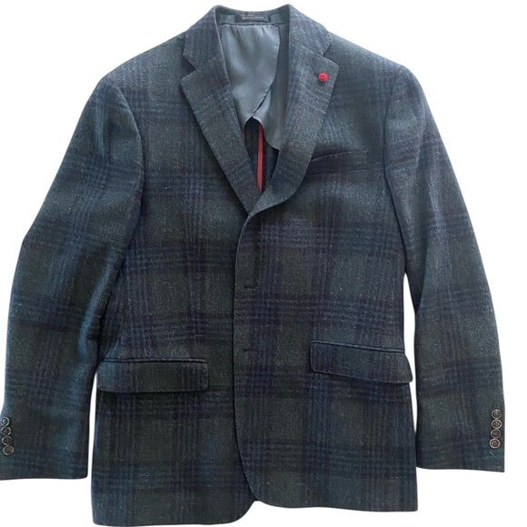 TailoRED Harry Rosen Men's Blue Gray Plaid Blazer Wool/Silk/Linen 40R - Picture 3 of 12